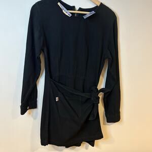VTG Revolt Sz Small Black Denim Long Sleeve Romper Western Festival Goth Y2K